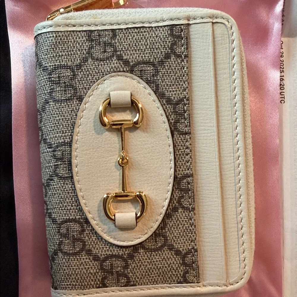 Beige and Gold Wallet with Horsebit Detail - Picture 1 of 5